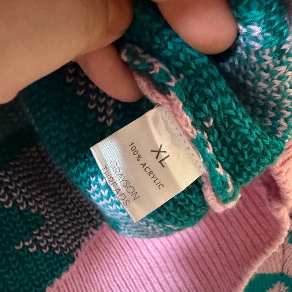 Grayson Threads Pink and Teal Geometric Tree Sweater - Picture 3 of 5